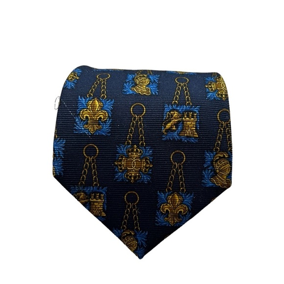 CHANEL Men's Neck Tie Blue Chain Print Silk Italy - Picture 7 of 7